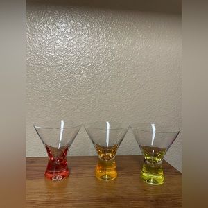 3 Rare Colored Martini Glasses Red - Orange- Lime/Yellow 4”